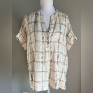 Madewell Lakeline Popover Shirt in Windowpane Jacquard - Linen Blend - Sz XS
